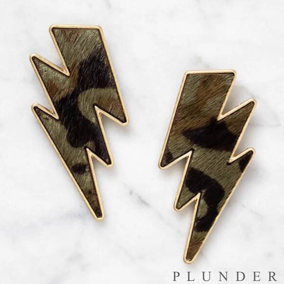 New Plunder "Camo Bolt" Lightning Bolt Earrings (2") - Picture 1 of 6